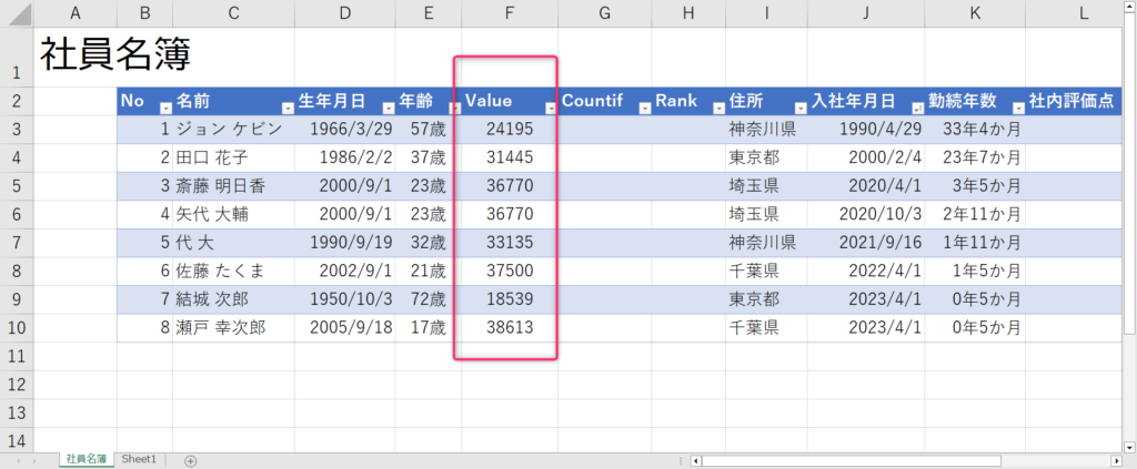 Value列の設定