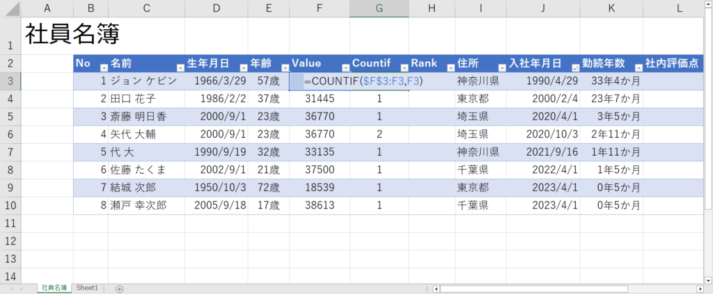 Countif列の設定